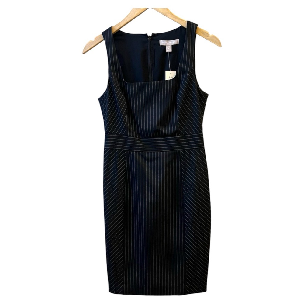 BANANA REPUBLIC dress black pinstripe slim pencil sleeveless lined petite 4 zip